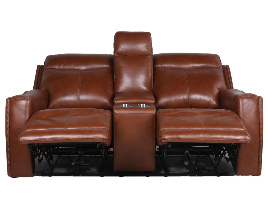 Steve Silver Natalia Leather Dual Power Reclining Console Loveseat in Coach - Furniture Max (Falls Church,VA) *