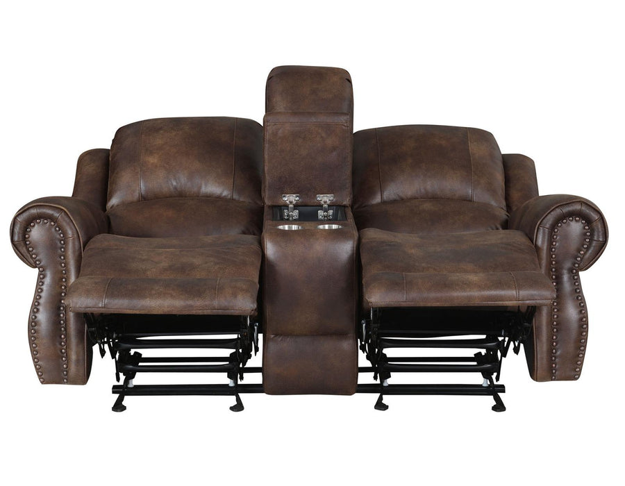 Steve Silver Navarro Manual Reclining Console Loveseat in Saddle Brown