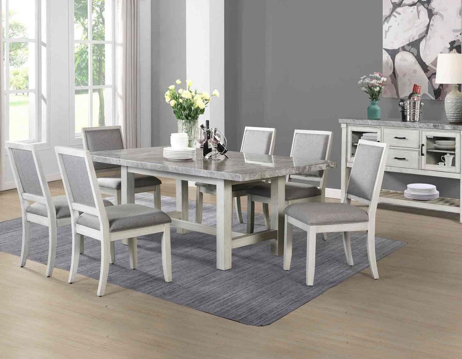 Steve Silver Canova Gray Marble Top Dining Table in Cathedral White