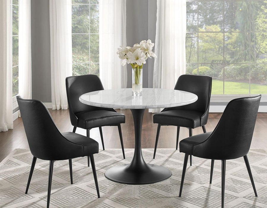 Steve Silver Colfax Round White Marble Top Dining Table in Black