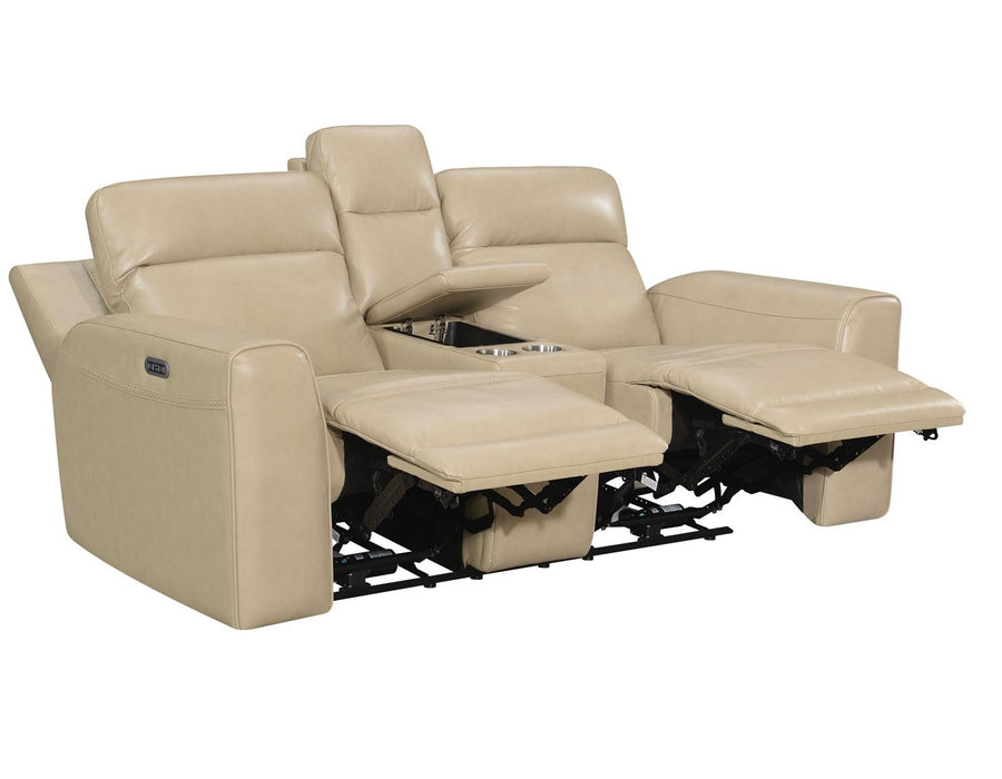 Steve Silver Doncella Leather Dual Power Reclining Console Loveseat in Surly Sand