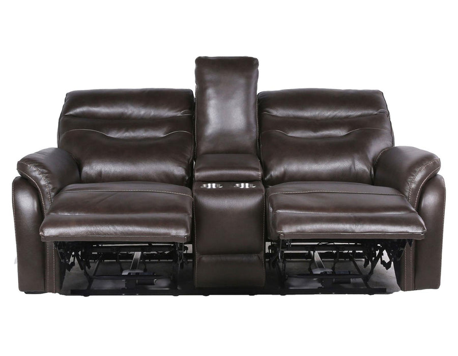 Steve Silver Fortuna Leather Dual Power Reclining Console Loveseat in Coffee - Furniture Max (Falls Church,VA) *