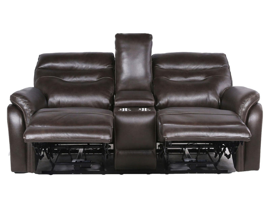 Steve Silver Fortuna Leather Dual Power Reclining Console Loveseat in Coffee