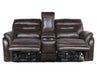 Steve Silver Fortuna Leather Dual Power Reclining Console Loveseat in Coffee - Furniture Max (Falls Church,VA) *