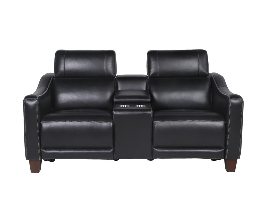 Steve Silver Giorno Dual Power Leather Console Loveseat in Midnight