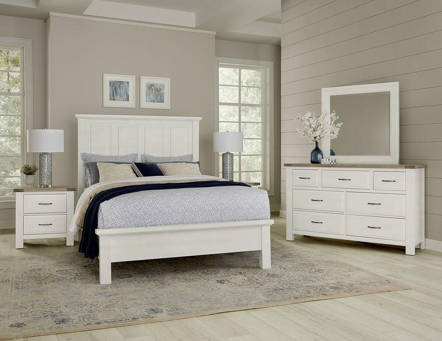 Vaughan-Bassett Maple Road King Mansion Bed with Low Profile Footboard in Soft White