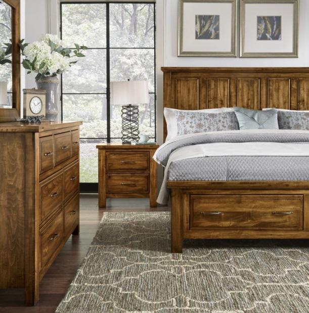 Vaughan-Bassett Maple Road King Mansion Bed w/ Storage Footboard  in Antique Amish - Furniture Max (Falls Church,VA) *
