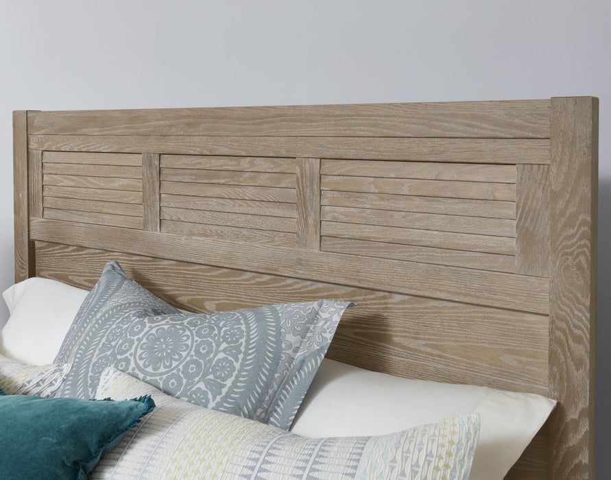 Vaughan-Bassett Passageways Deep Sand King Louvered Bed with Low Profile Footboard in Medium Brown - Furniture Max (Falls Church,VA) *