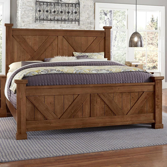 Vaughan-Bassett Cool Rustic King Barndoor X Headboard and Footboard Bed in Amber