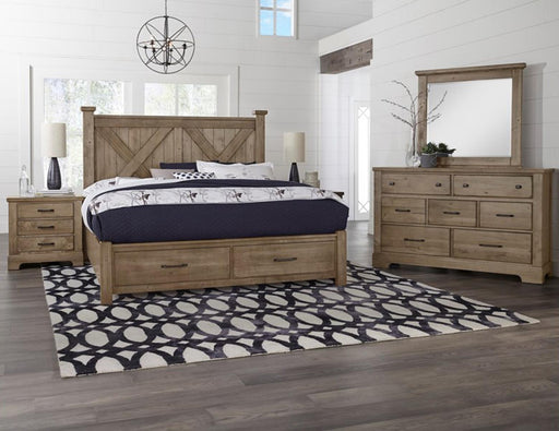Vaughan-Bassett Cool Rustic Queen Barndoor X Headboard with Storage Footboard Bed in Stone Grey - Furniture Max (Falls Church,VA) *