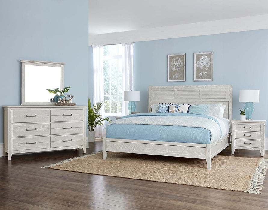 Vaughan-Bassett Passageways Oyster Grey California King Louvered Bed with Low Profile Footboard in Grey