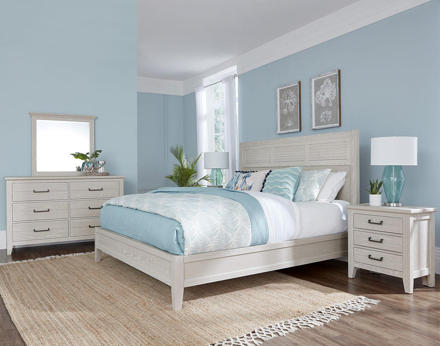 Vaughan-Bassett Passageways Oyster Grey King Louvered Bed with Low Profile Footboard in Grey