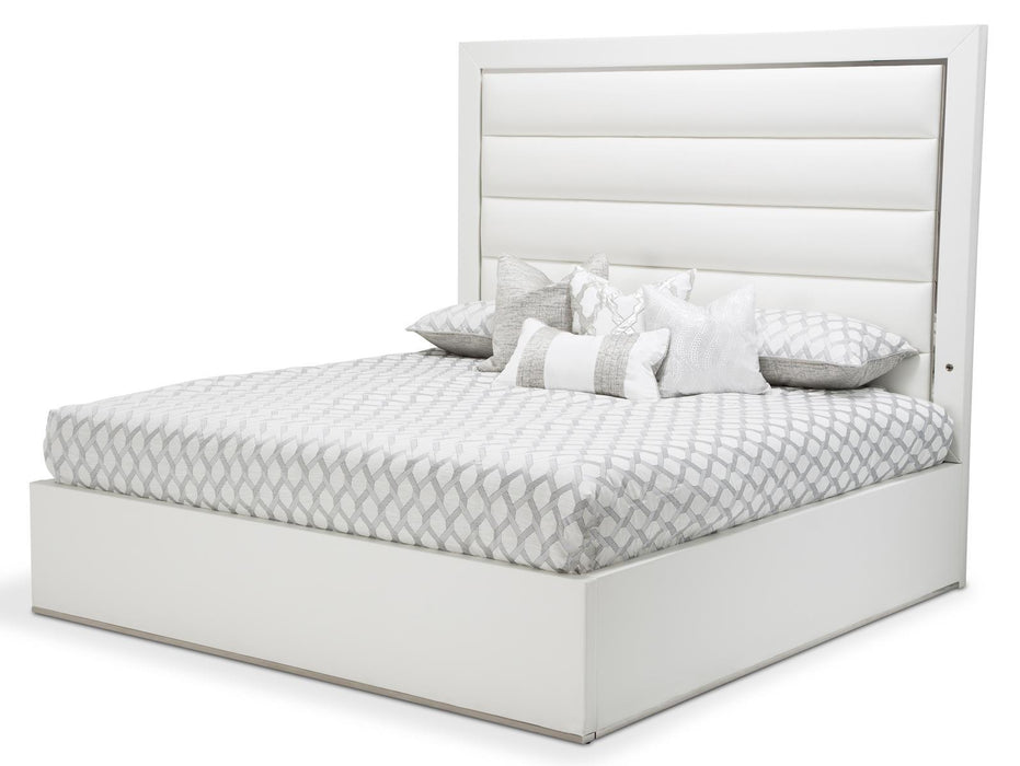 State St Queen Upholstered Panel Bed in Glossy White image