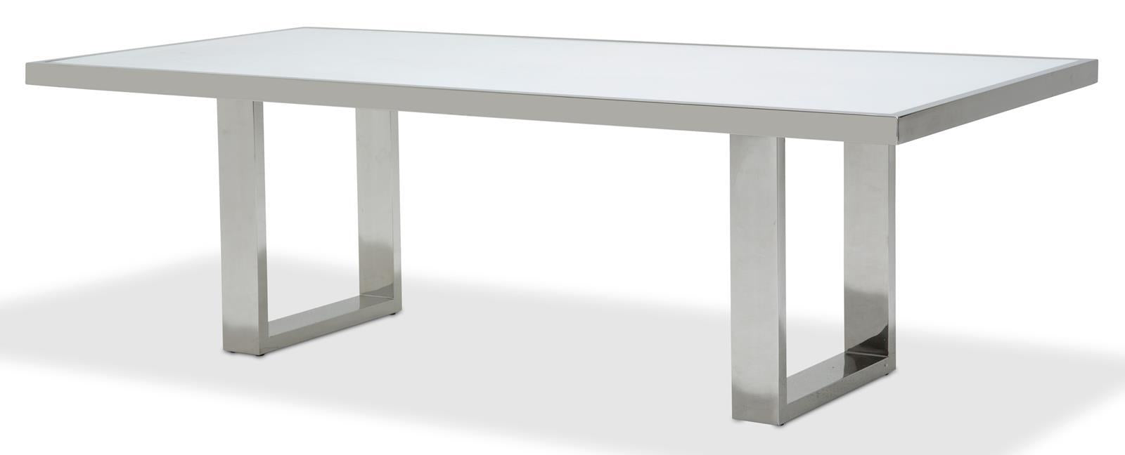 State St Rectangular Dining Table with Glass Top in Glossy White image