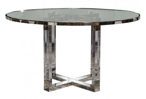 State St Round Dining Table with Glass Insert in Stainless Steel image