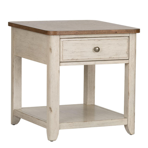 Liberty Farmhouse Reimagined End Table with Basket in Antique White image