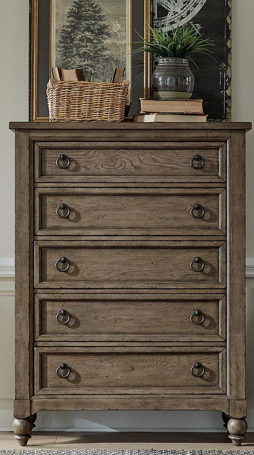 Liberty Furniture Americana Farmhouse 5 Drawer Chest in Dusty Taupe and Black image