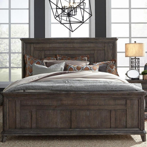 Liberty Furniture Artisan Prairie King Panel Bed in Wirebrushed aged oak with gray dusty wax image