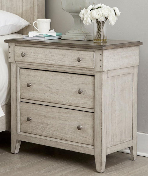 Liberty Furniture Ivy Hollow 3 Drawer Bedside Chest w/ Charging Station in Weathered Linen image