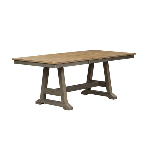 Liberty Furniture Lindsey Farm Trestle Dining Table in Gray and Sandstone image