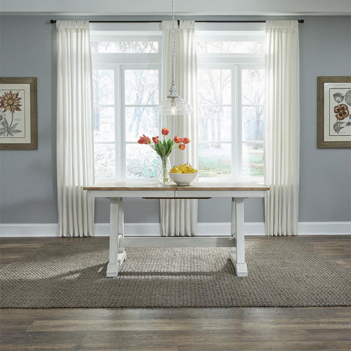 Liberty Furniture Lindsey Farm Trestle Dining Table in Weathered White & Sandstone image