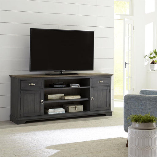 Liberty Furniture Ocean Isle 72 Inch Entertainment TV Stand in Slate with Weathered Pine image