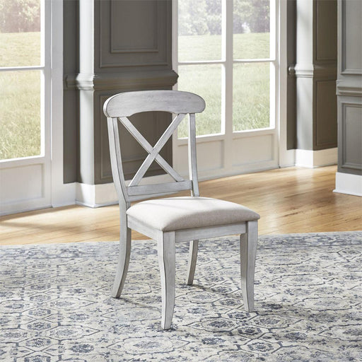 Liberty Furniture Ocean Isle Upholstered X Back Side Chair (RTA) in Antique White with Weathered Pine (Set of 2) image