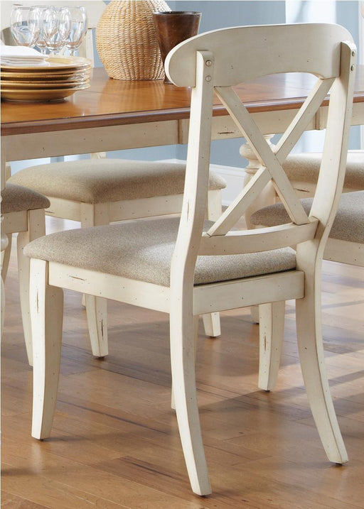 Liberty Furniture Ocean Isle Upholstered X Back Side Chair (Set of 2) in Bisque with Natural Pine image