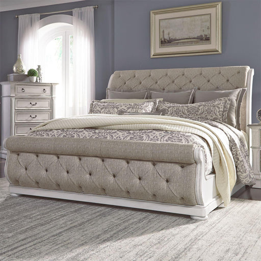Liberty Magnolia Manor King Upholstered Sleigh Bed in Antique White image