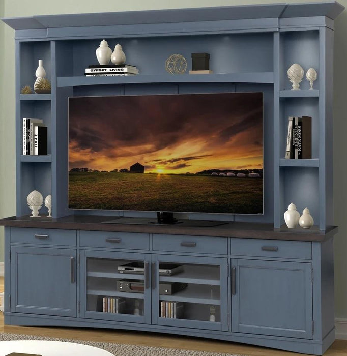 Parker House Americana Modern 92 in. TV Console with Hutch, Back Panel and LED Lights in Denim image
