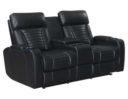Steve Silver Lavon Dual Power Leatherette Console Loveseat in Midnight image