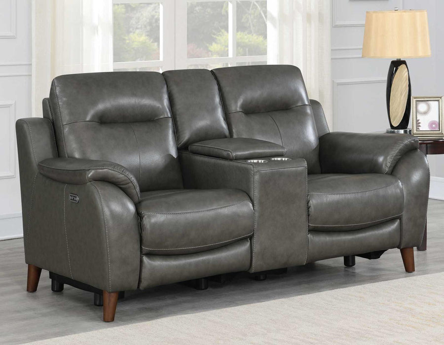 Steve Silver Trento Dual Power Leather Reclining Console Loveseat in Charcoal image