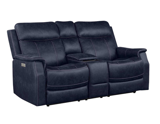 Steve Silver Valencia Dual Power Leatherette Reclining Console Loveseat in Ocean Blue image