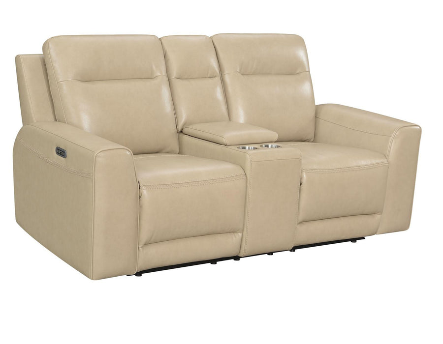 Steve Silver Doncella Leather Dual Power Reclining Console Loveseat in Surly Sand image