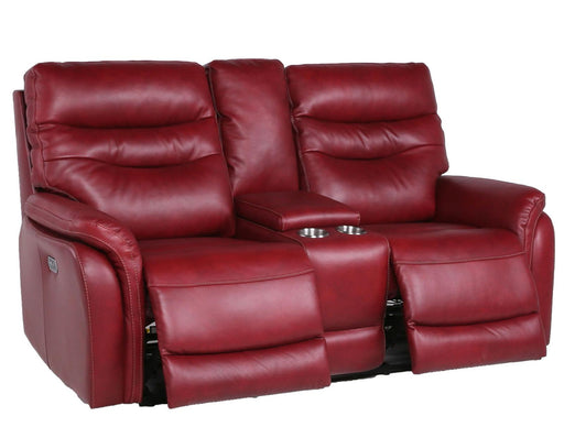 Steve Silver Fortuna Leather Dual Power Reclining Console Loveseat in Wine image